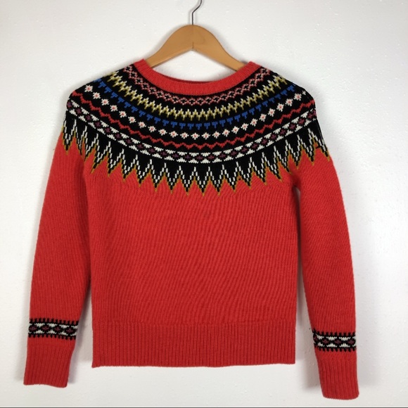 J. Crew Fair Isle Orange Long Sleeve Wool Size XXS - Picture 2 of 7